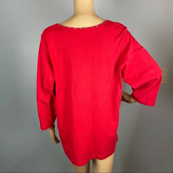 Quacker Factory Women's 1X Red Top Swim suit Graphic 3/4 Length Sleeves Sequins - Picture 3 of 7